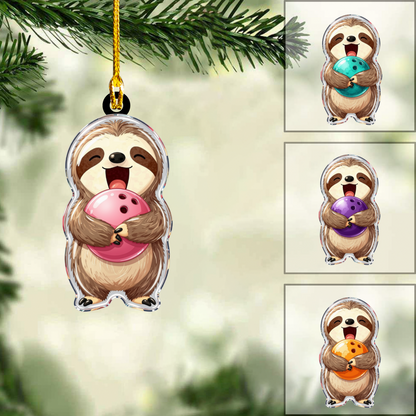 Personalized Bowling Christmas Ornament, Cute Sloth Holding Ball, Ornament Christmas Gift, Keychain Bowling, Car Ornament Bowling