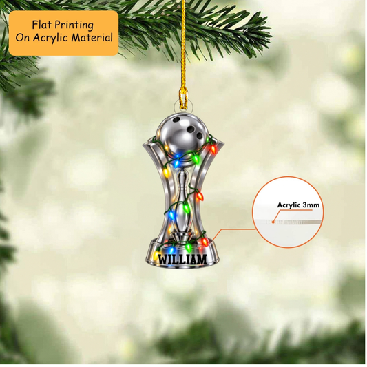 Personalized Christmas Bowling Ornament, Bowling Cup And Ball With Pin, Custom Ornament Christmas Gift, Keychain Bowling Christmas, Car Ornament Bowling Christmas