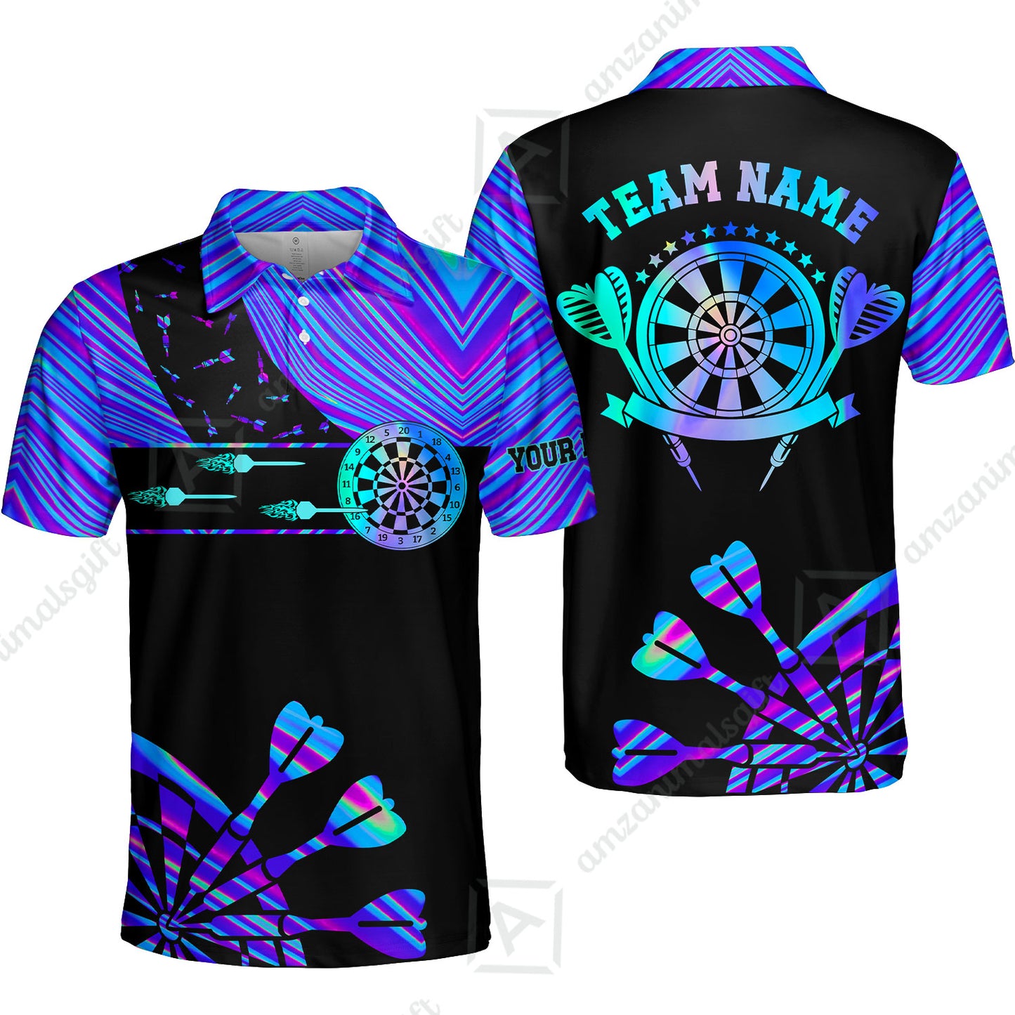 Customized Darts Polo Shirt, Neon Dartboard Darts Team Style Stand Collar Quater-Zip, Perfect Outfit Jersey for Darts Players