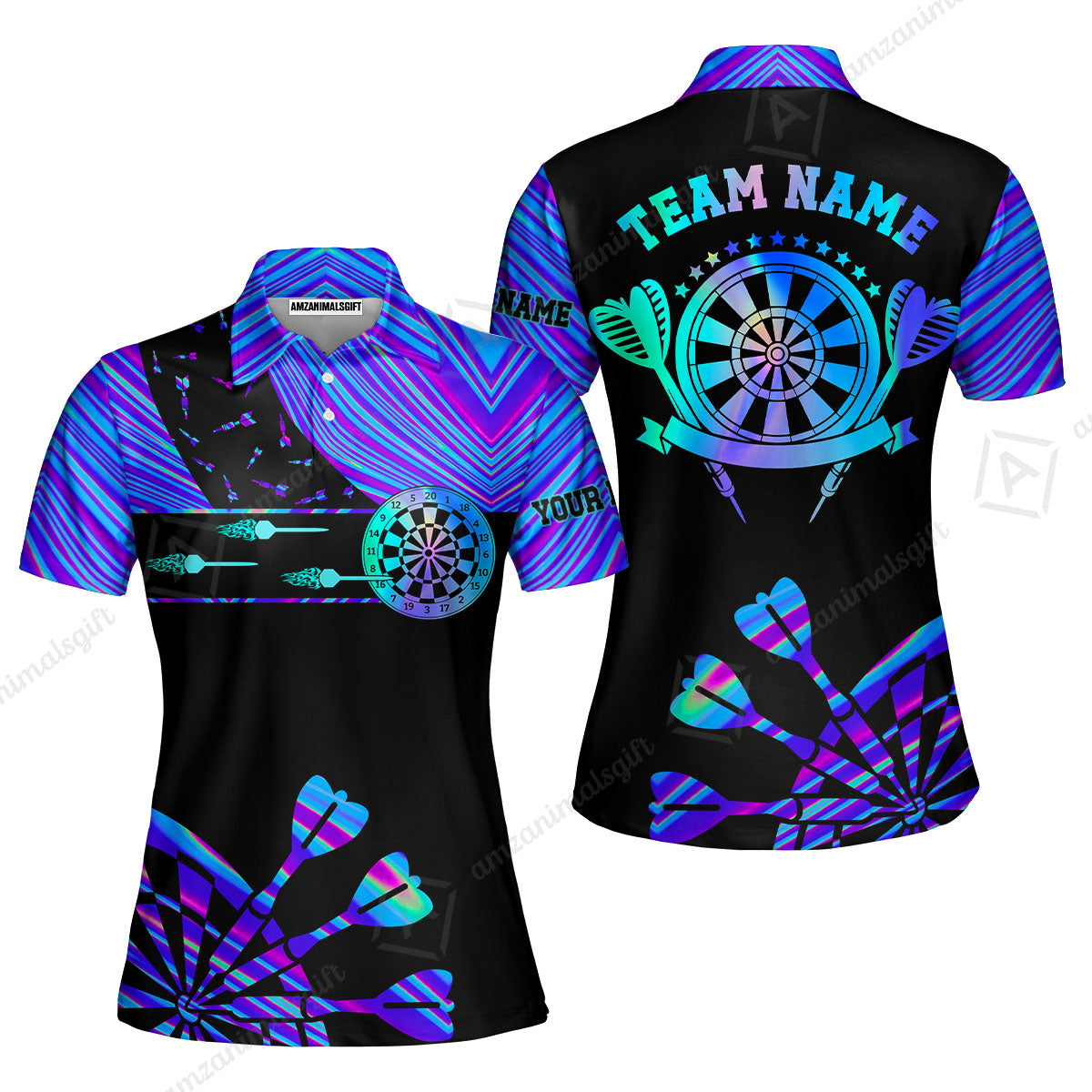 Customized Darts Polo Shirt, Neon Dartboard Darts Team Style Stand Collar Quater-Zip, Perfect Outfit Jersey for Darts Players