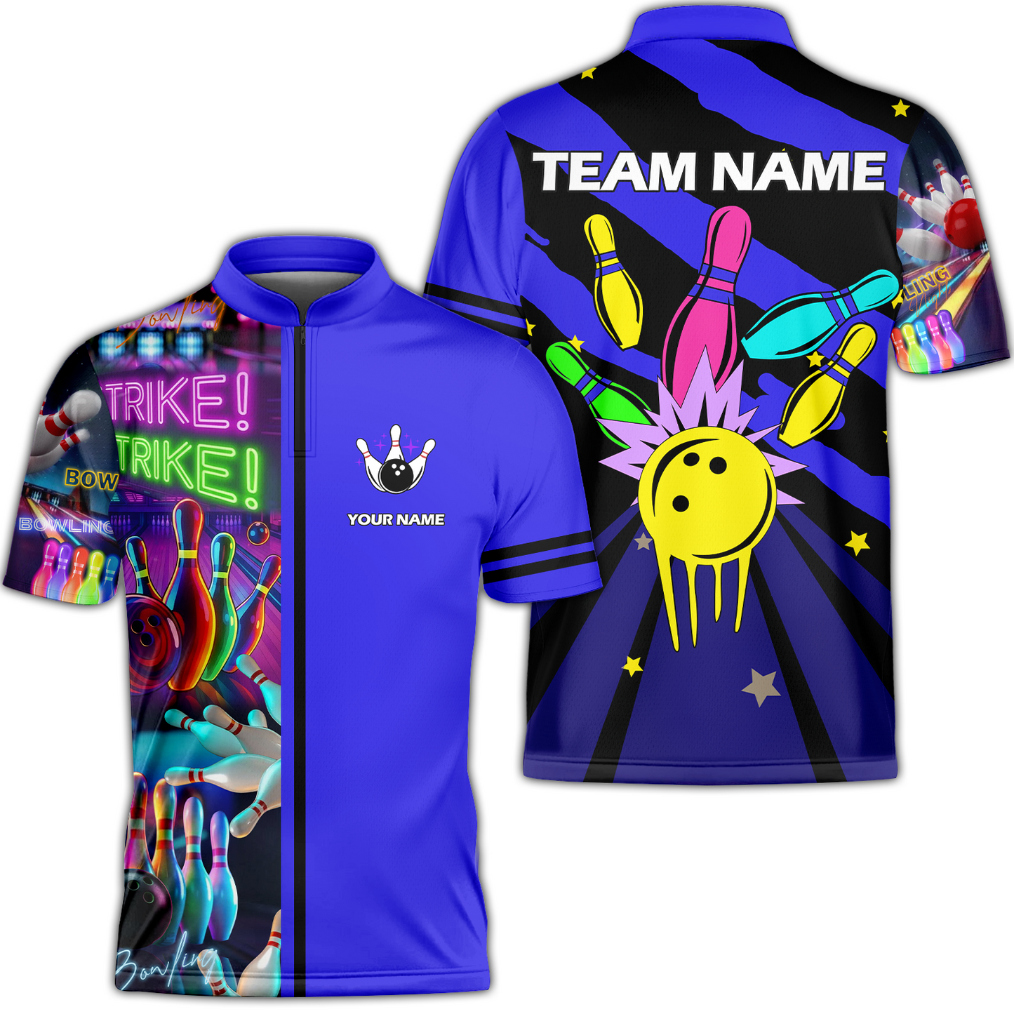 Custom Bowling Team Jersey Neon Bowling Strike Polo Shirts, Bowling Team Uniforms, Personalized Name And Team Name