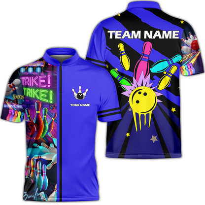Custom Bowling Team Jersey Neon Bowling Strike Polo Shirts, Bowling Team Uniforms, Personalized Name And Team Name