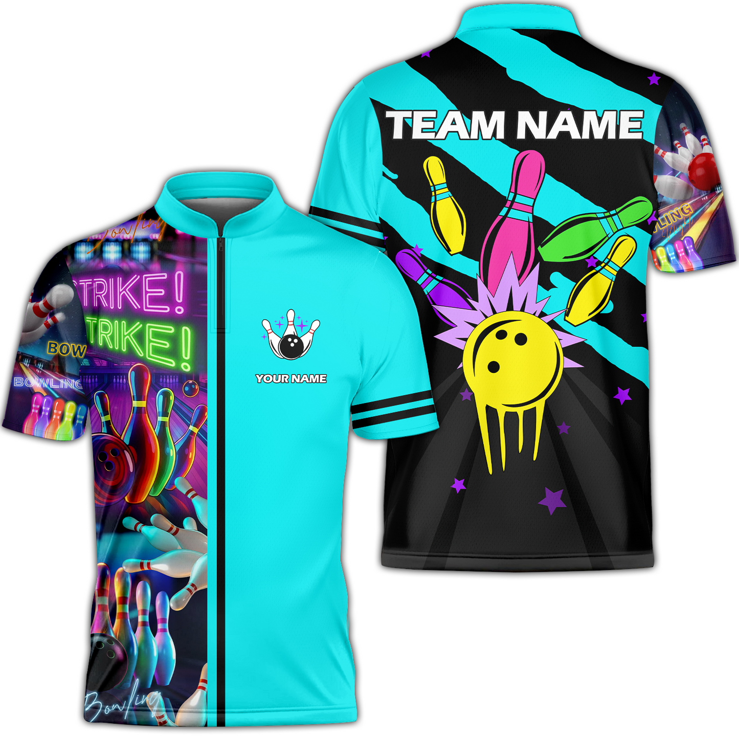 Custom Bowling Team Jersey Neon Bowling Strike Polo Shirts, Bowling Team Uniforms, Personalized Name And Team Name