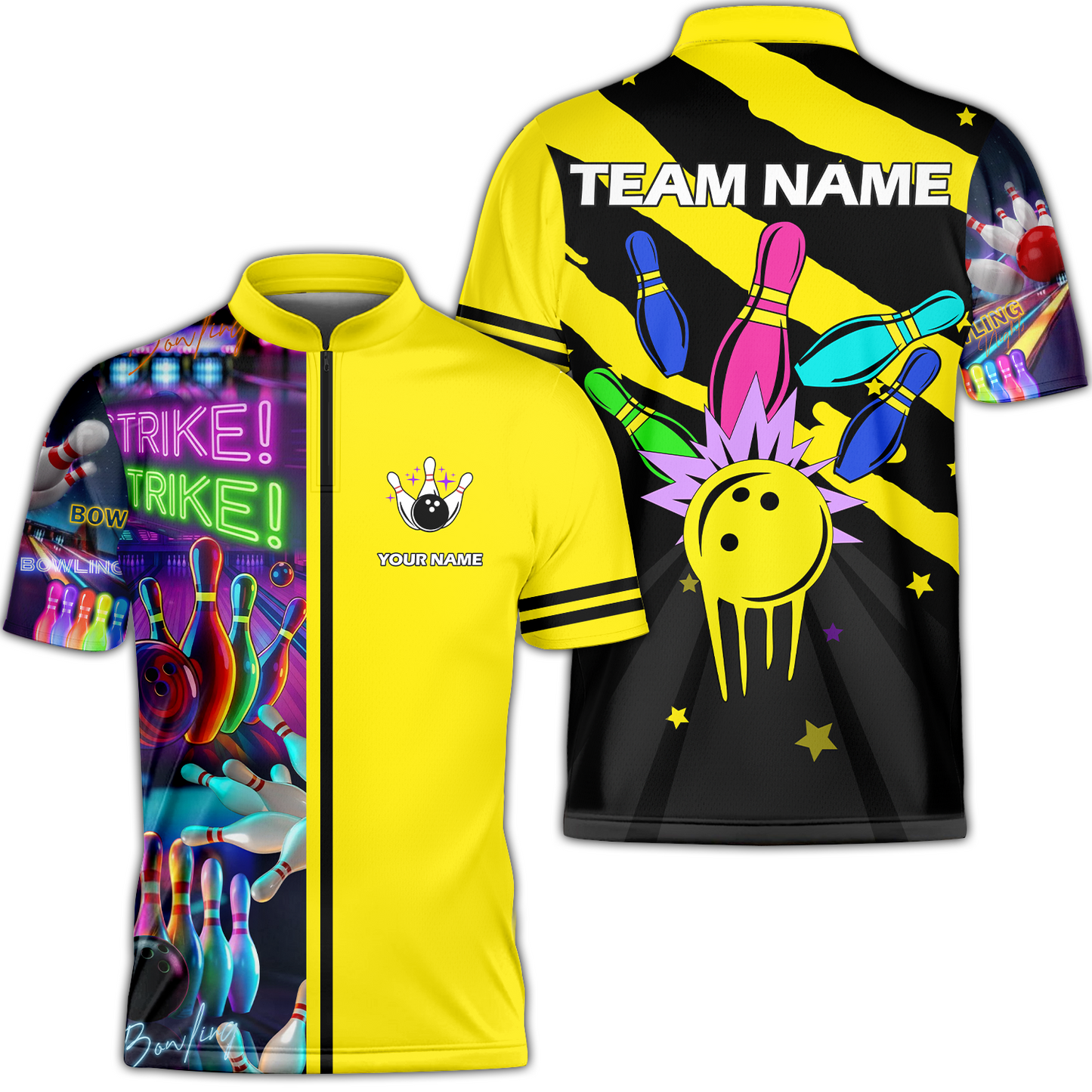 Custom Bowling Team Jersey Neon Bowling Strike Polo Shirts, Bowling Team Uniforms, Personalized Name And Team Name