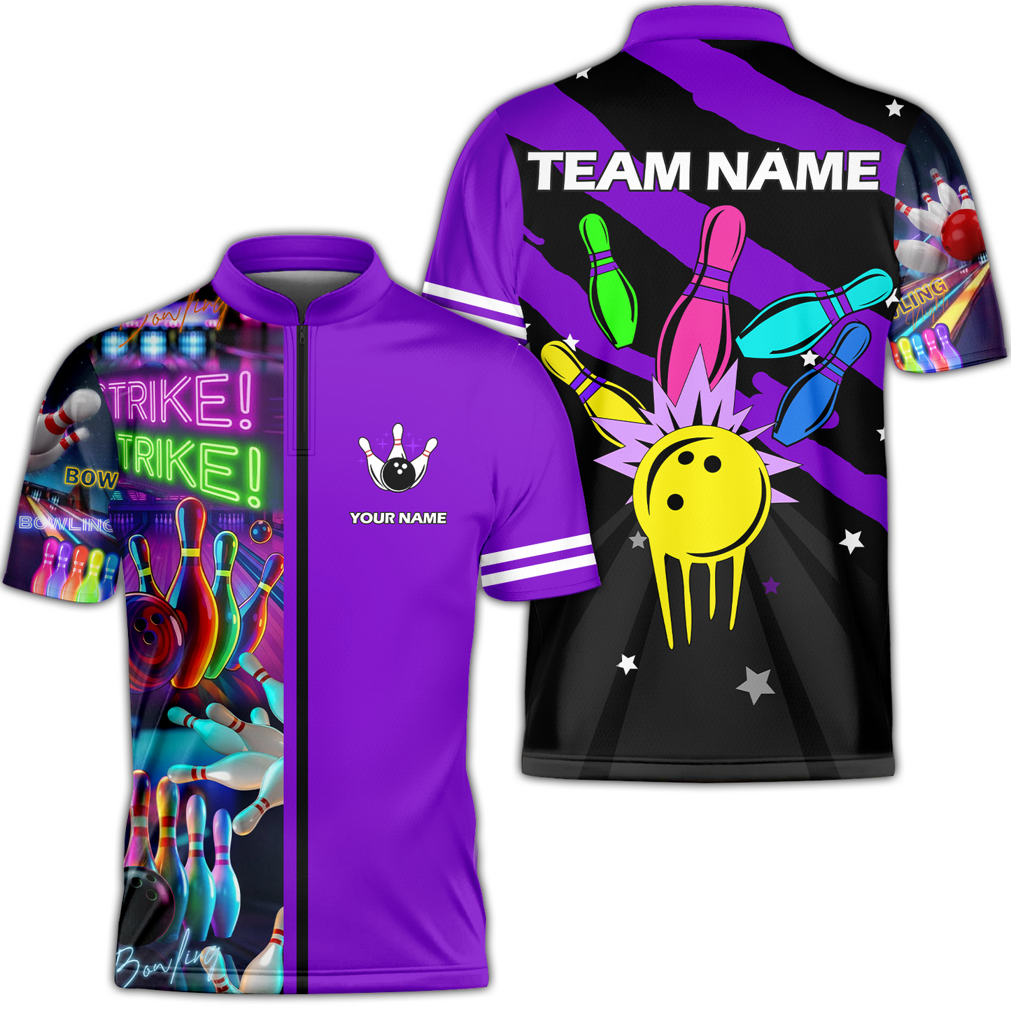 Custom Bowling Team Jersey Neon Bowling Strike Polo Shirts, Bowling Team Uniforms, Personalized Name And Team Name