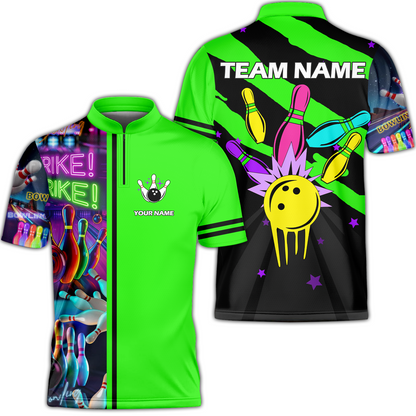 Custom Bowling Team Jersey Neon Bowling Strike Polo Shirts, Bowling Team Uniforms, Personalized Name And Team Name