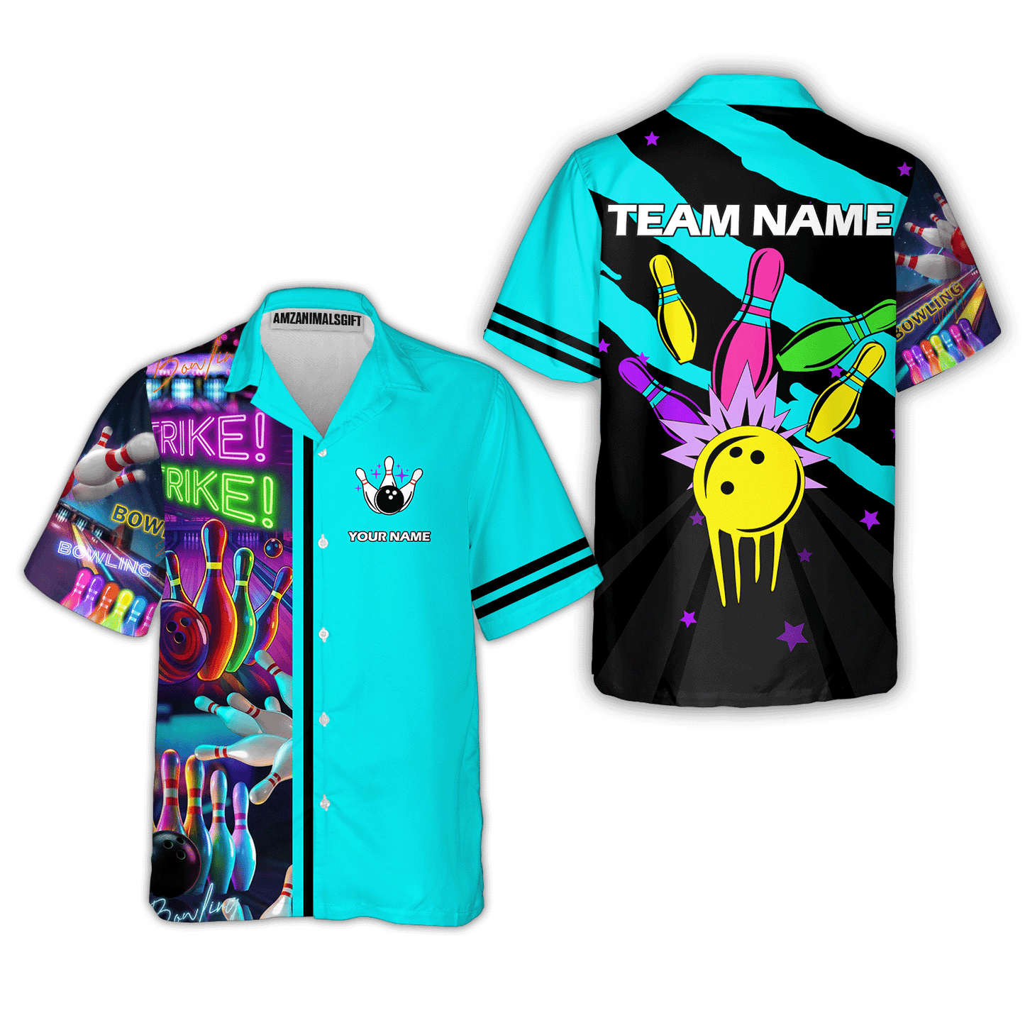 Custom Bowling Team Jersey Neon Bowling Strike Polo Shirts, Bowling Team Uniforms, Personalized Name And Team Name