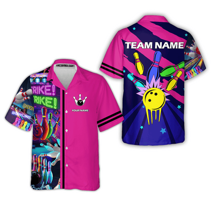 Custom Bowling Team Jersey Neon Bowling Strike Polo Shirts, Bowling Team Uniforms, Personalized Name And Team Name