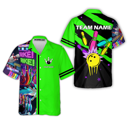 Custom Bowling Team Jersey Neon Bowling Strike Polo Shirts, Bowling Team Uniforms, Personalized Name And Team Name