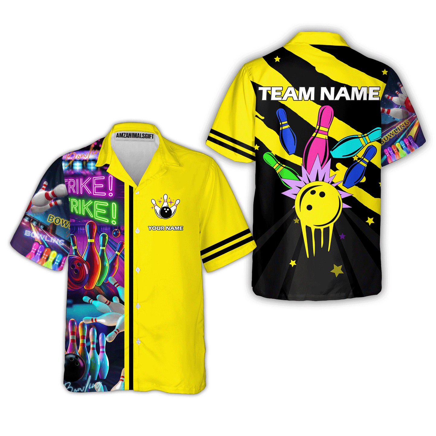 Custom Bowling Team Jersey Neon Bowling Strike Polo Shirts, Bowling Team Uniforms, Personalized Name And Team Name