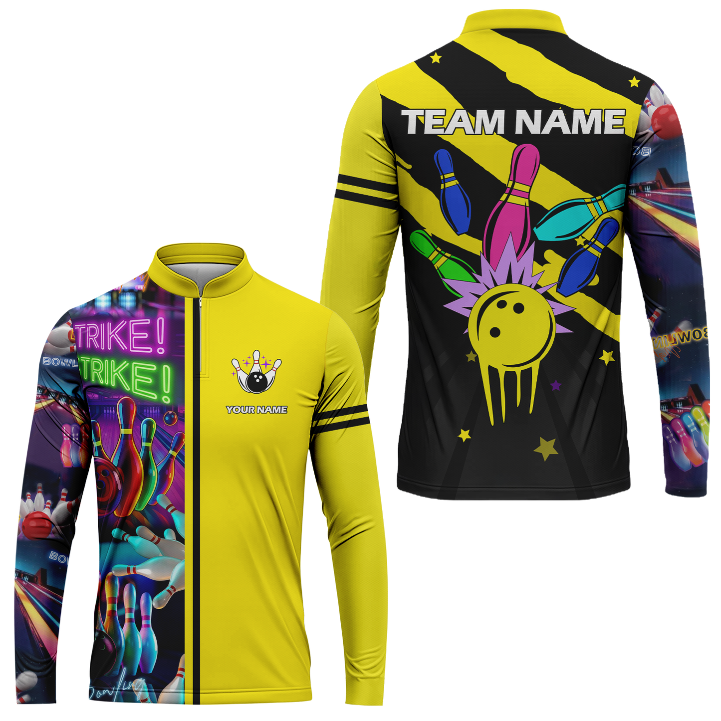 Custom Bowling Team Jersey Neon Bowling Strike Polo Shirts, Bowling Team Uniforms, Personalized Name And Team Name