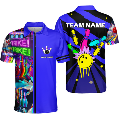 Custom Bowling Team Jersey Neon Bowling Strike Polo Shirts, Bowling Team Uniforms, Personalized Name And Team Name