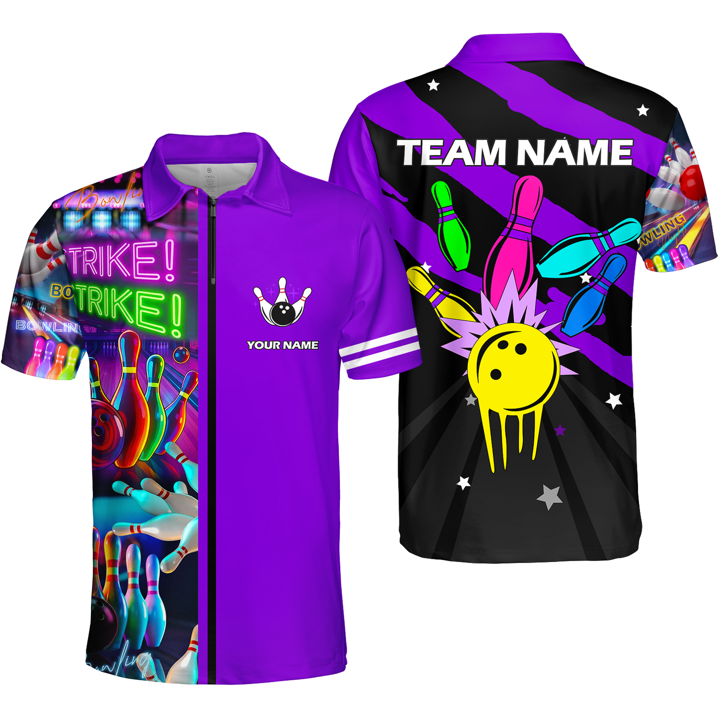 Custom Bowling Team Jersey Neon Bowling Strike Polo Shirts, Bowling Team Uniforms, Personalized Name And Team Name