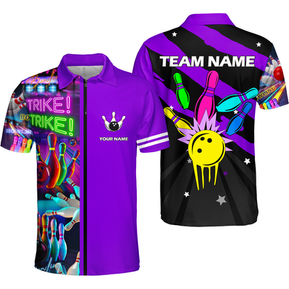 Custom Bowling Team Jersey Neon Bowling Strike Polo Shirts, Bowling Team Uniforms, Personalized Name And Team Name