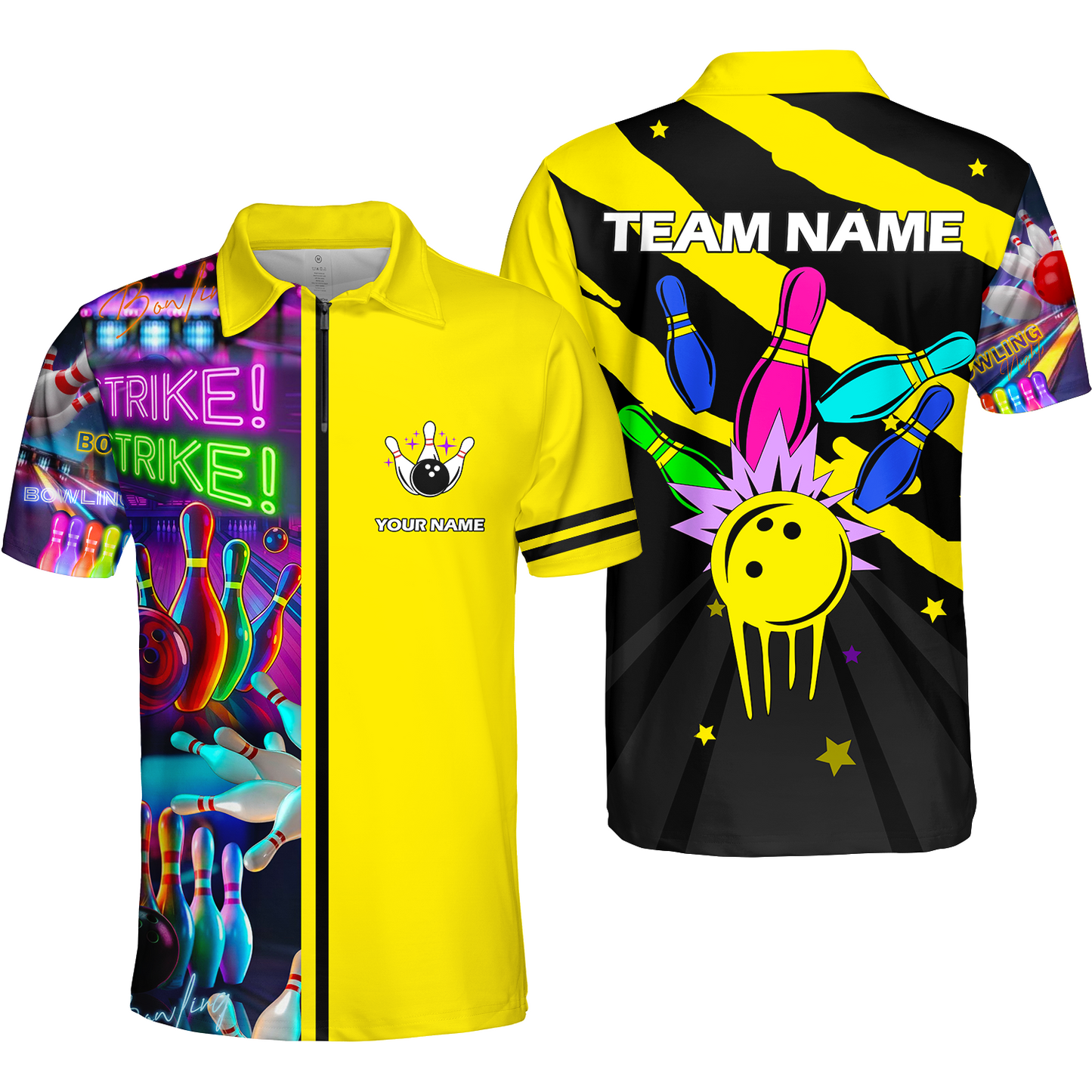 Custom Bowling Team Jersey Neon Bowling Strike Polo Shirts, Bowling Team Uniforms, Personalized Name And Team Name