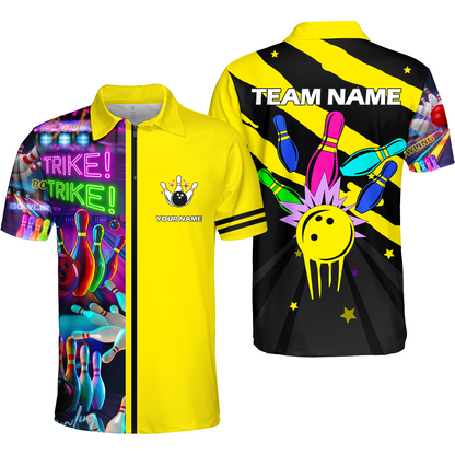 Custom Bowling Team Jersey Neon Bowling Strike Polo Shirts, Bowling Team Uniforms, Personalized Name And Team Name