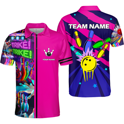 Custom Bowling Team Jersey Neon Bowling Strike Polo Shirts, Bowling Team Uniforms, Personalized Name And Team Name
