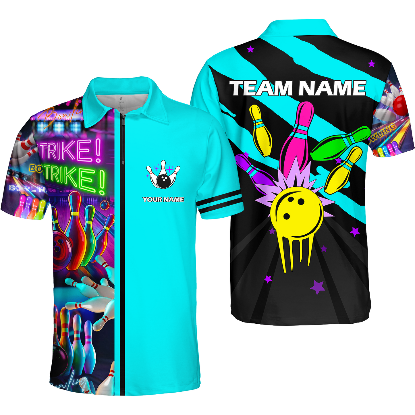 Custom Bowling Team Jersey Neon Bowling Strike Polo Shirts, Bowling Team Uniforms, Personalized Name And Team Name