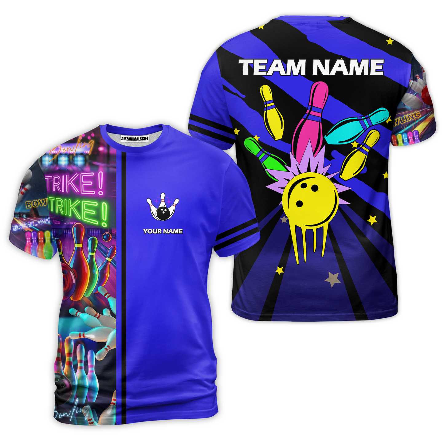 Custom Bowling Team Jersey Neon Bowling Strike Polo Shirts, Bowling Team Uniforms, Personalized Name And Team Name