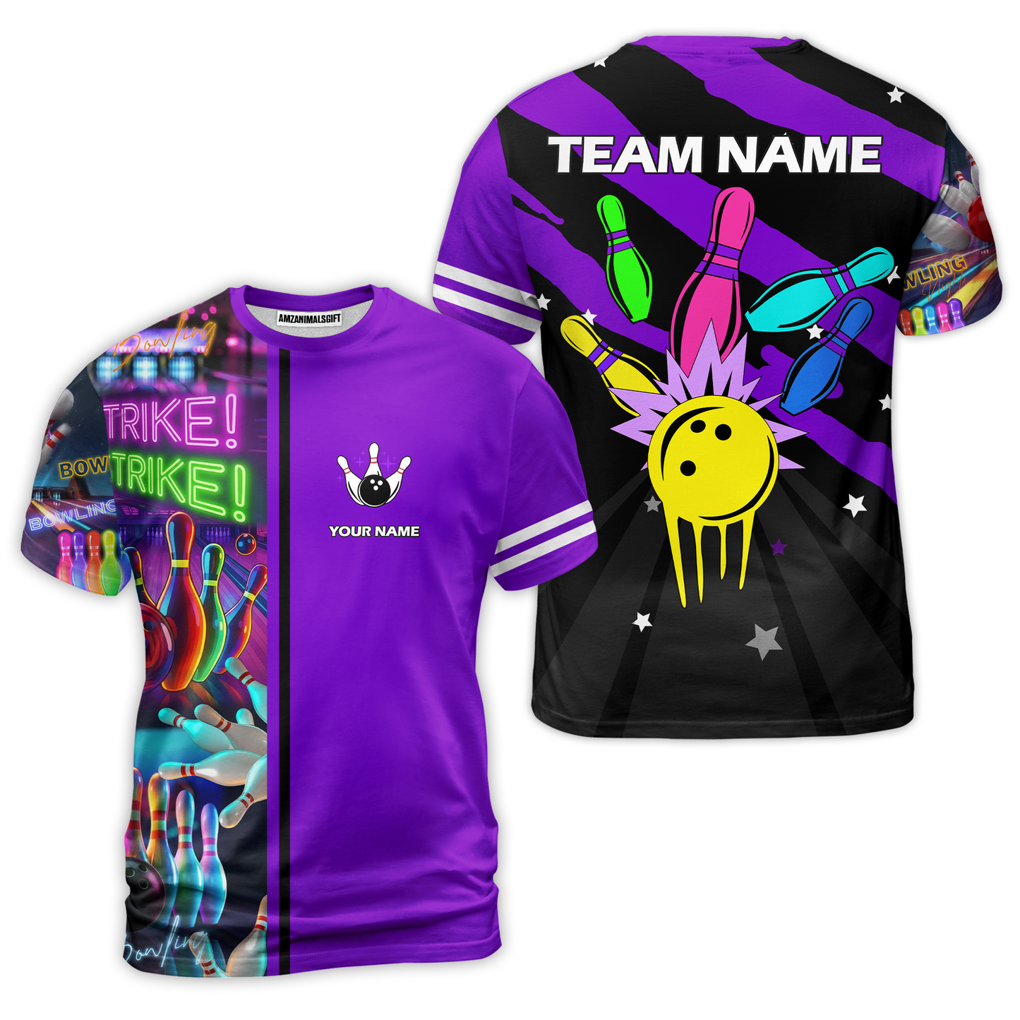 Custom Bowling Team Jersey Neon Bowling Strike Polo Shirts, Bowling Team Uniforms, Personalized Name And Team Name