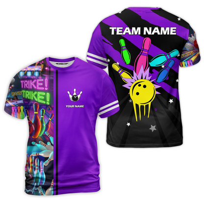 Custom Bowling Team Jersey Neon Bowling Strike Polo Shirts, Bowling Team Uniforms, Personalized Name And Team Name