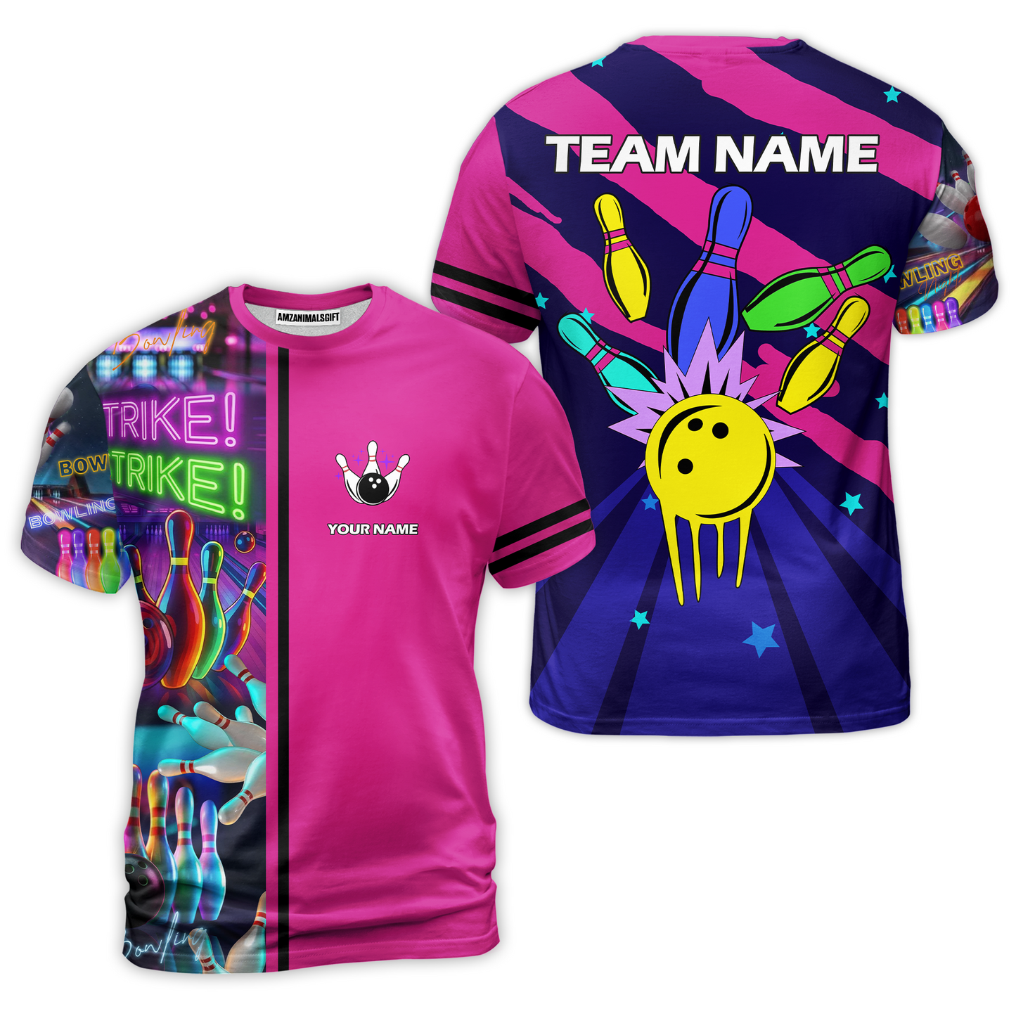 Custom Bowling Team Jersey Neon Bowling Strike Polo Shirts, Bowling Team Uniforms, Personalized Name And Team Name
