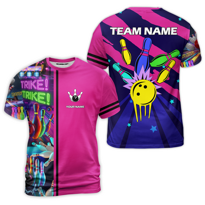 Custom Bowling Team Jersey Neon Bowling Strike Polo Shirts, Bowling Team Uniforms, Personalized Name And Team Name