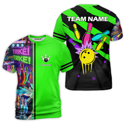 Custom Bowling Team Jersey Neon Bowling Strike Polo Shirts, Bowling Team Uniforms, Personalized Name And Team Name