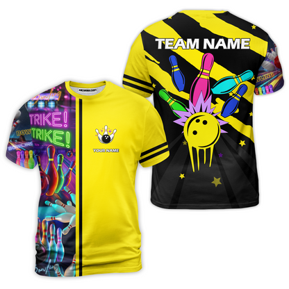 Custom Bowling Team Jersey Neon Bowling Strike Polo Shirts, Bowling Team Uniforms, Personalized Name And Team Name