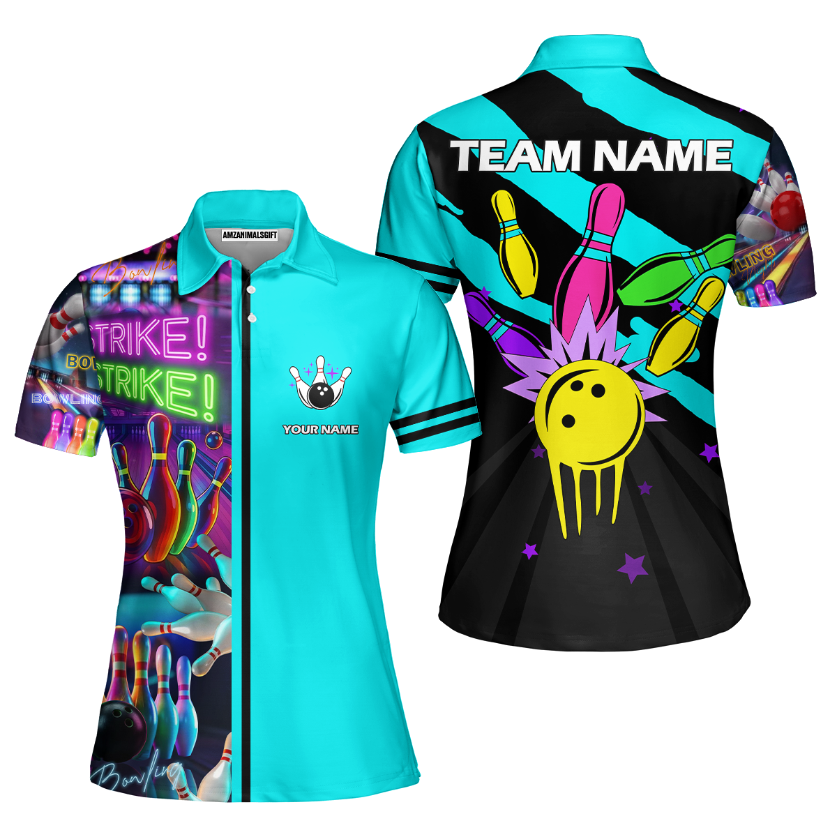 Custom Bowling Team Jersey Neon Bowling Strike Polo Shirts, Bowling Team Uniforms, Personalized Name And Team Name