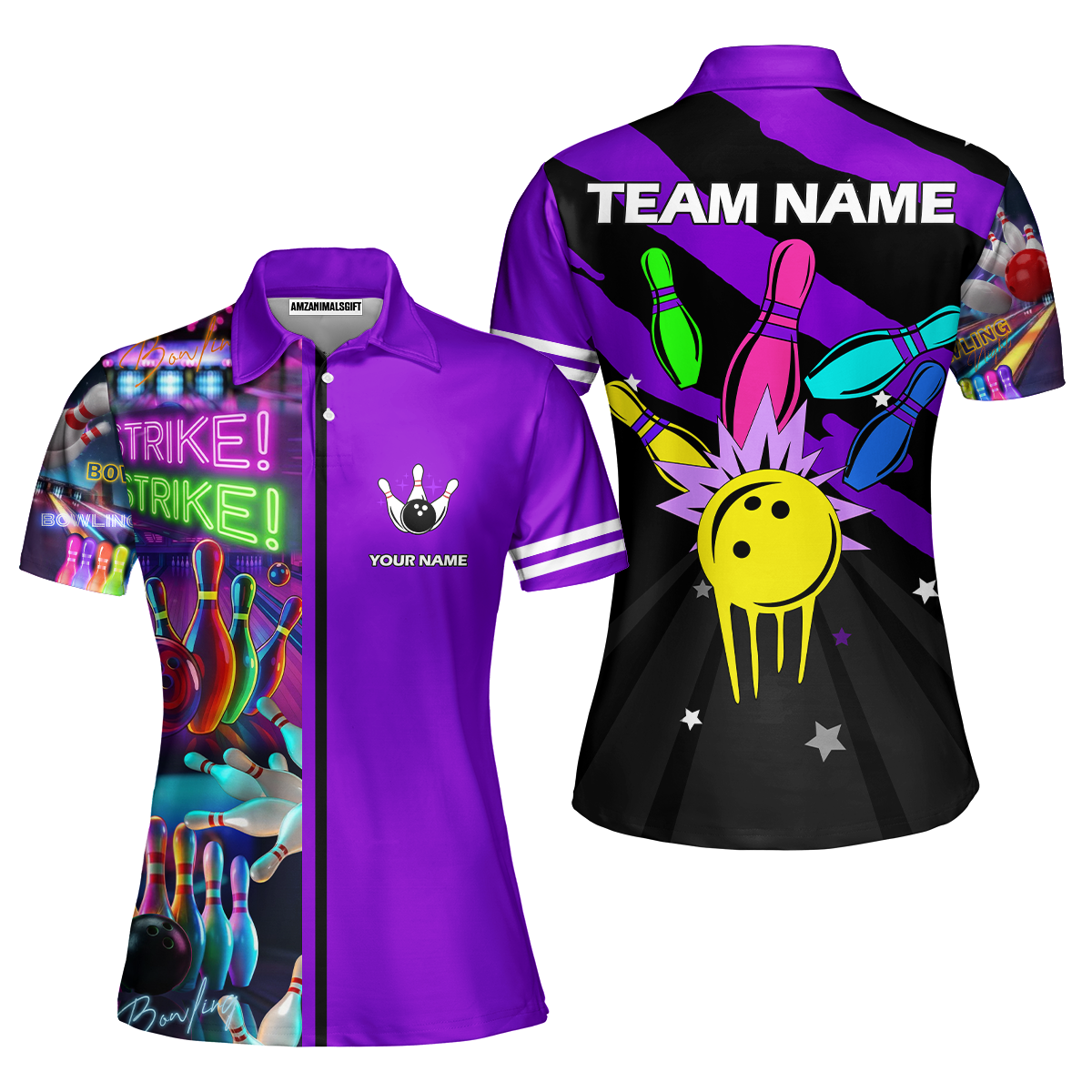 Custom Bowling Team Jersey Neon Bowling Strike Polo Shirts, Bowling Team Uniforms, Personalized Name And Team Name