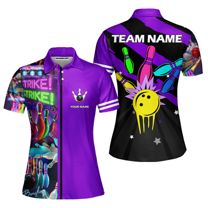 Custom Bowling Team Jersey Neon Bowling Strike Polo Shirts, Bowling Team Uniforms, Personalized Name And Team Name