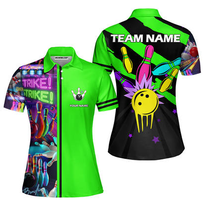 Custom Bowling Team Jersey Neon Bowling Strike Polo Shirts, Bowling Team Uniforms, Personalized Name And Team Name