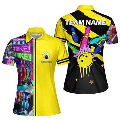 Custom Bowling Team Jersey Neon Bowling Strike Polo Shirts, Bowling Team Uniforms, Personalized Name And Team Name