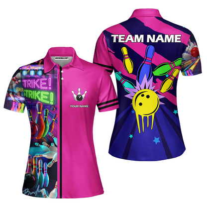 Custom Bowling Team Jersey Neon Bowling Strike Polo Shirts, Bowling Team Uniforms, Personalized Name And Team Name