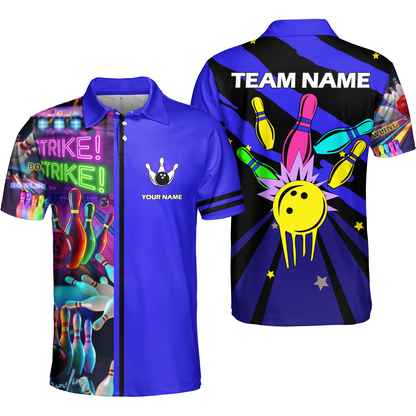 Custom Bowling Team Jersey Neon Bowling Strike Polo Shirts, Bowling Team Uniforms, Personalized Name And Team Name