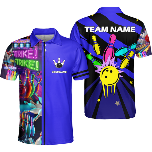 Custom Bowling Team Jersey Neon Bowling Strike Polo Shirts, Bowling Team Uniforms, Personalized Name And Team Name