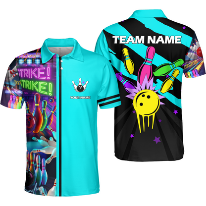 Custom Bowling Team Jersey Neon Bowling Strike Polo Shirts, Bowling Team Uniforms, Personalized Name And Team Name