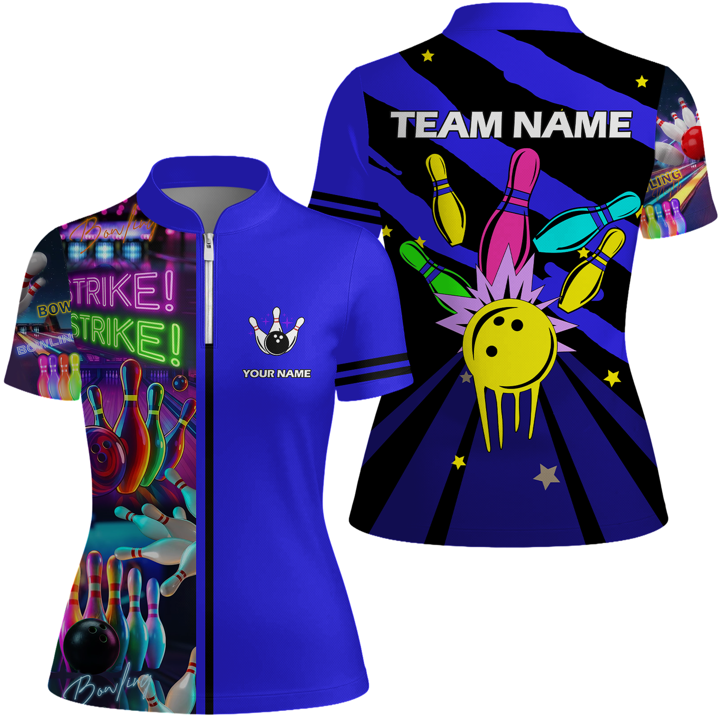 Custom Bowling Team Jersey Neon Bowling Strike Polo Shirts, Bowling Team Uniforms, Personalized Name And Team Name
