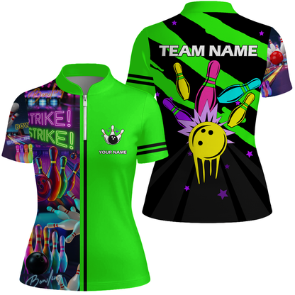 Custom Bowling Team Jersey Neon Bowling Strike Polo Shirts, Bowling Team Uniforms, Personalized Name And Team Name