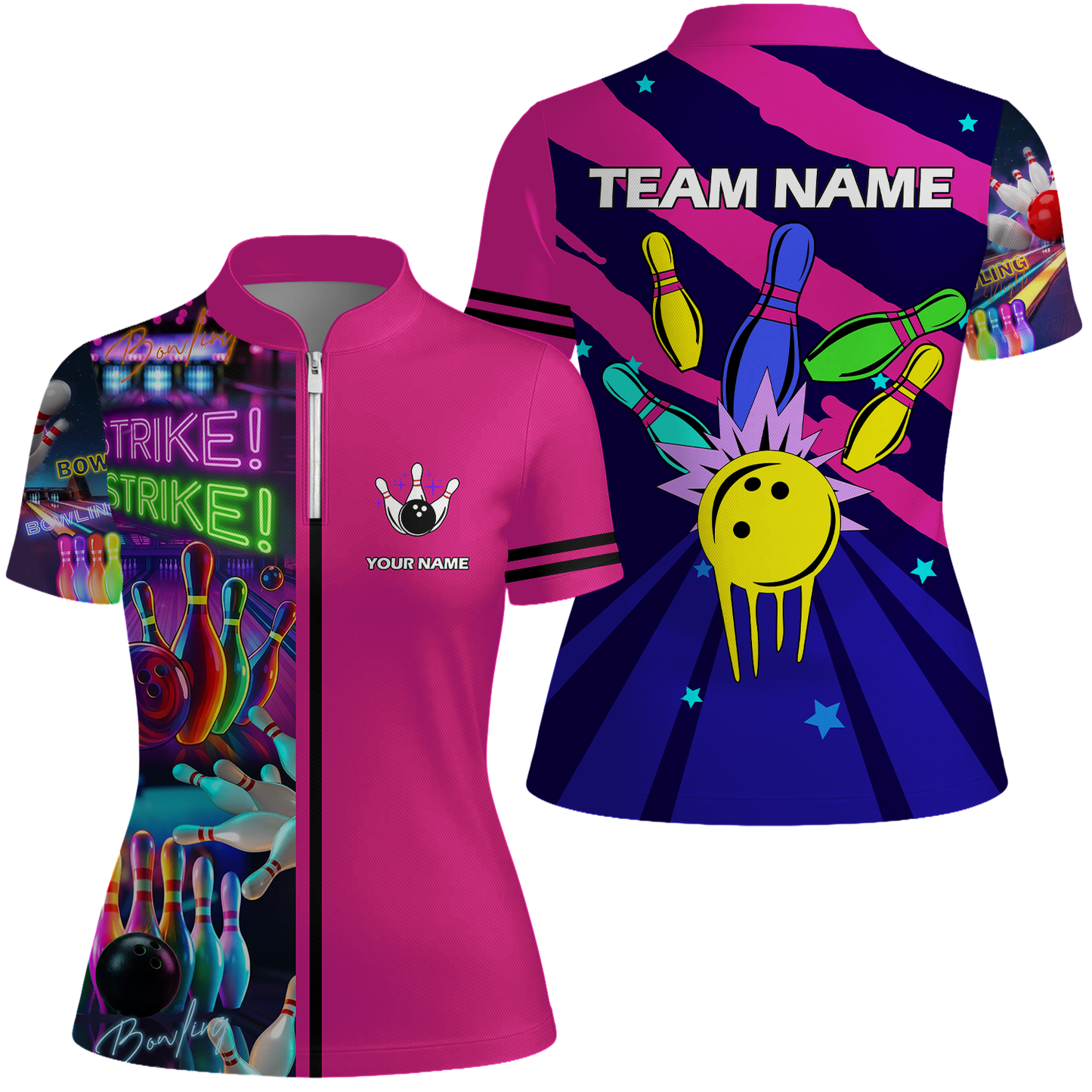 Custom Bowling Team Jersey Neon Bowling Strike Polo Shirts, Bowling Team Uniforms, Personalized Name And Team Name
