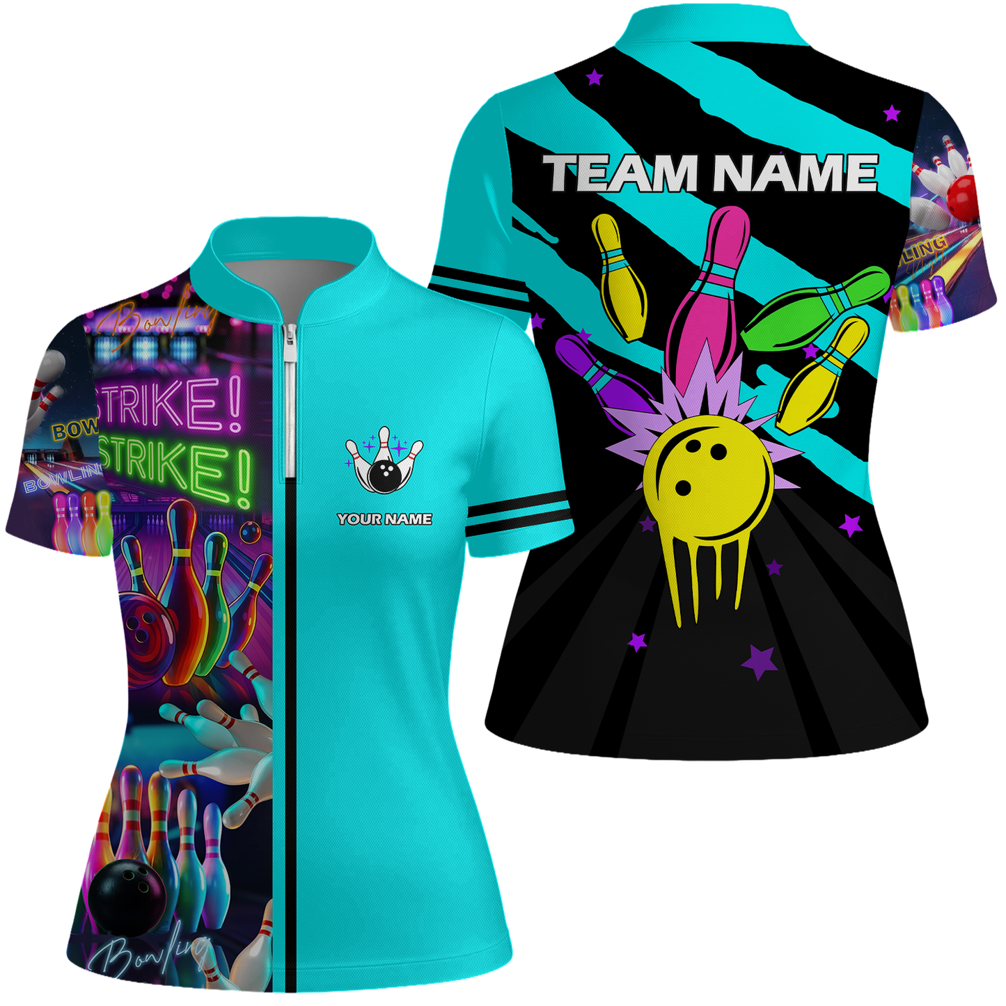 Custom Bowling Team Jersey Neon Bowling Strike Polo Shirts, Bowling Team Uniforms, Personalized Name And Team Name