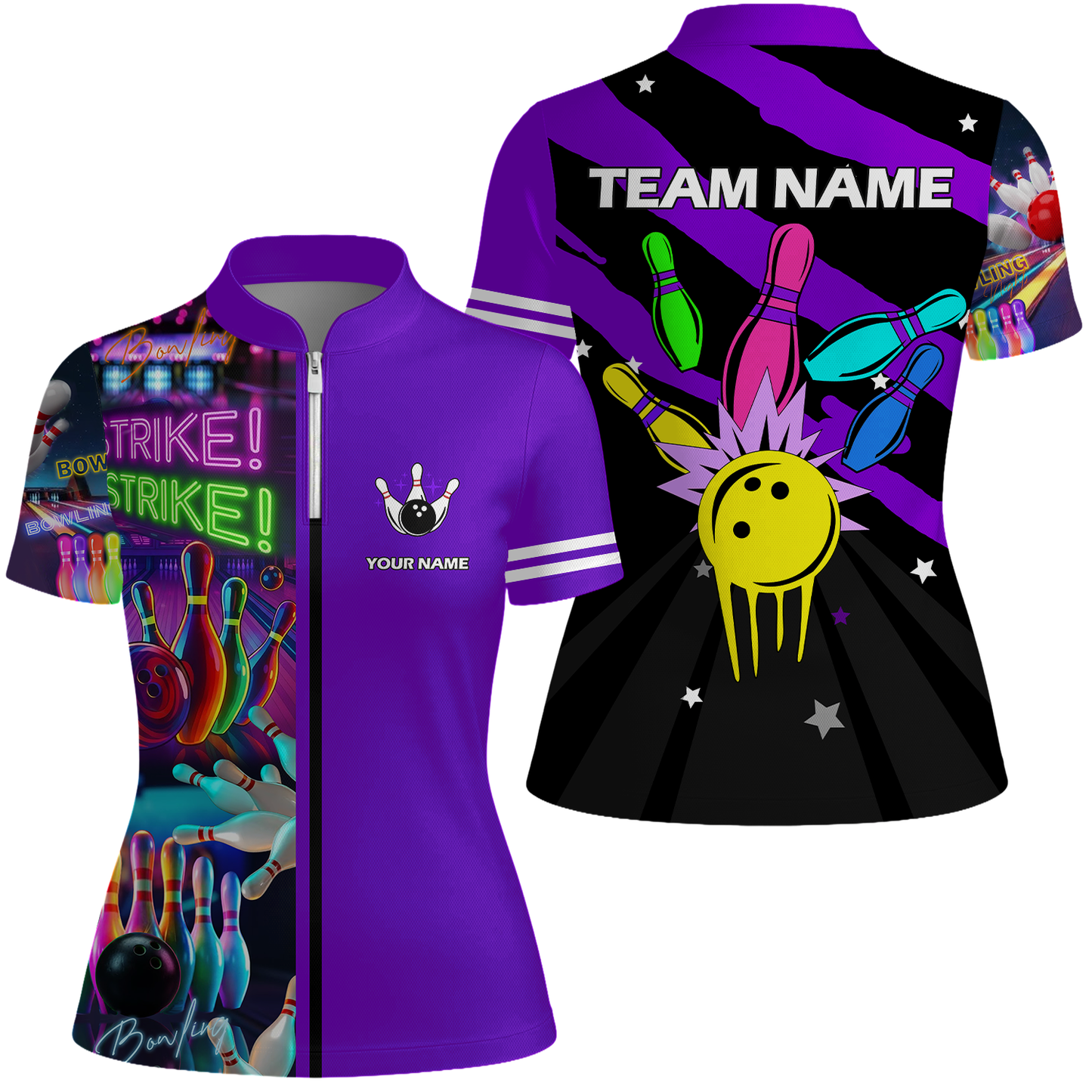 Custom Bowling Team Jersey Neon Bowling Strike Polo Shirts, Bowling Team Uniforms, Personalized Name And Team Name