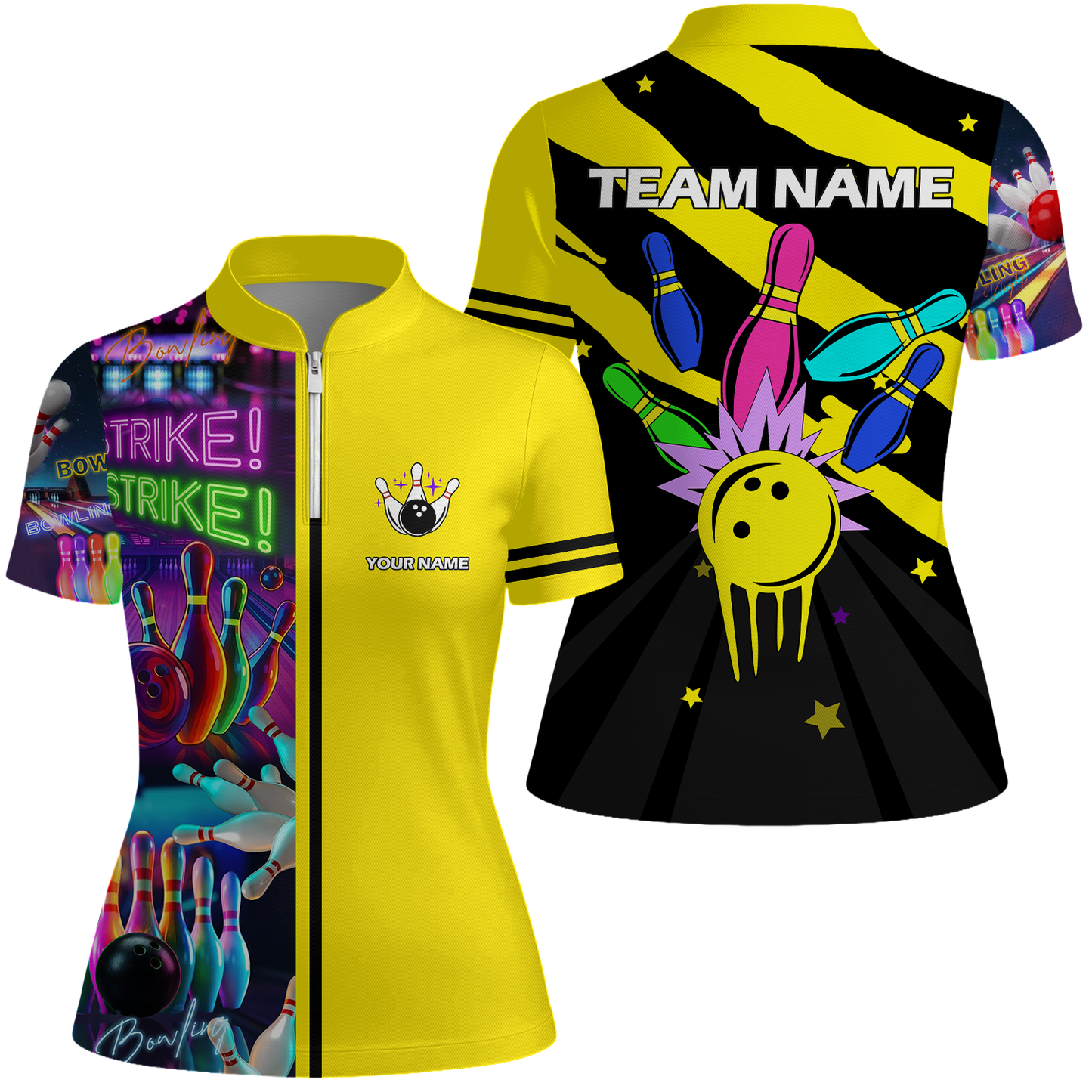 Custom Bowling Team Jersey Neon Bowling Strike Polo Shirts, Bowling Team Uniforms, Personalized Name And Team Name