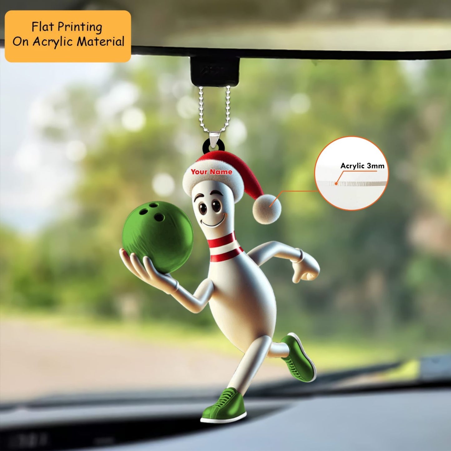 Personalized Bowling Holding Pins Acrylic Ornament, Bowling Keychain, Car Ornament, Christmas Ornament Gifts