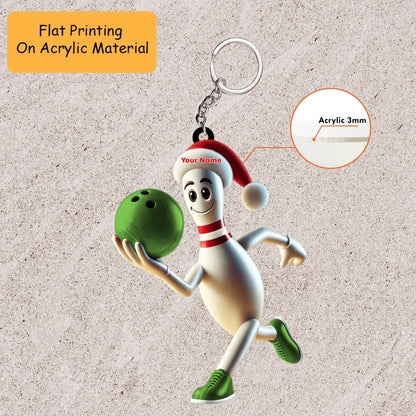 Personalized Bowling Holding Pins Acrylic Ornament, Bowling Keychain, Car Ornament, Christmas Ornament Gifts