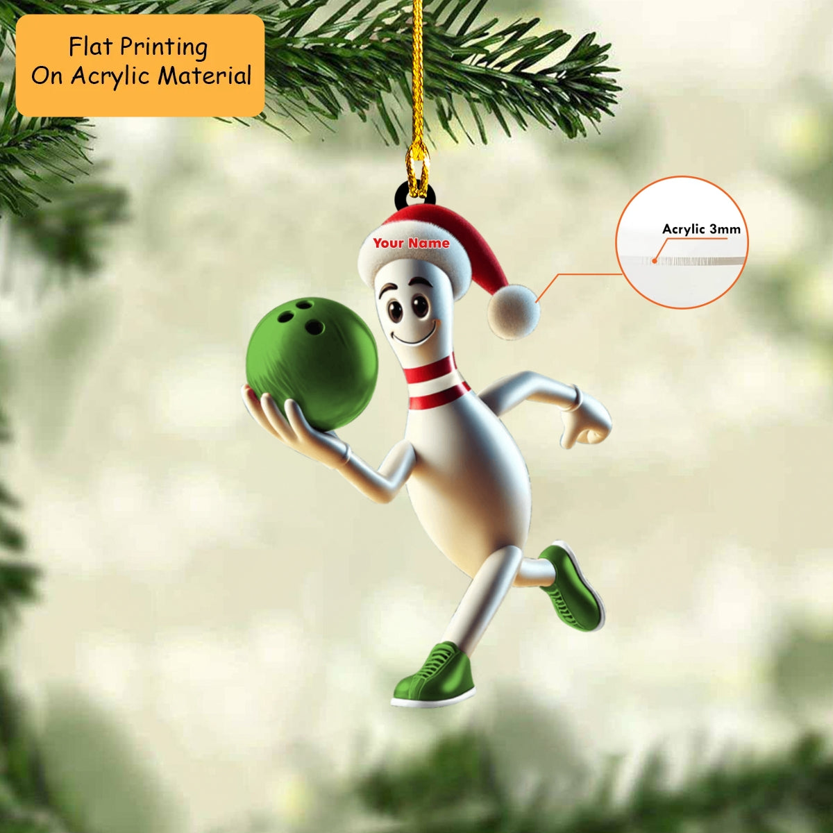 Personalized Bowling Holding Pins Acrylic Ornament, Bowling Keychain, Car Ornament, Christmas Ornament Gifts