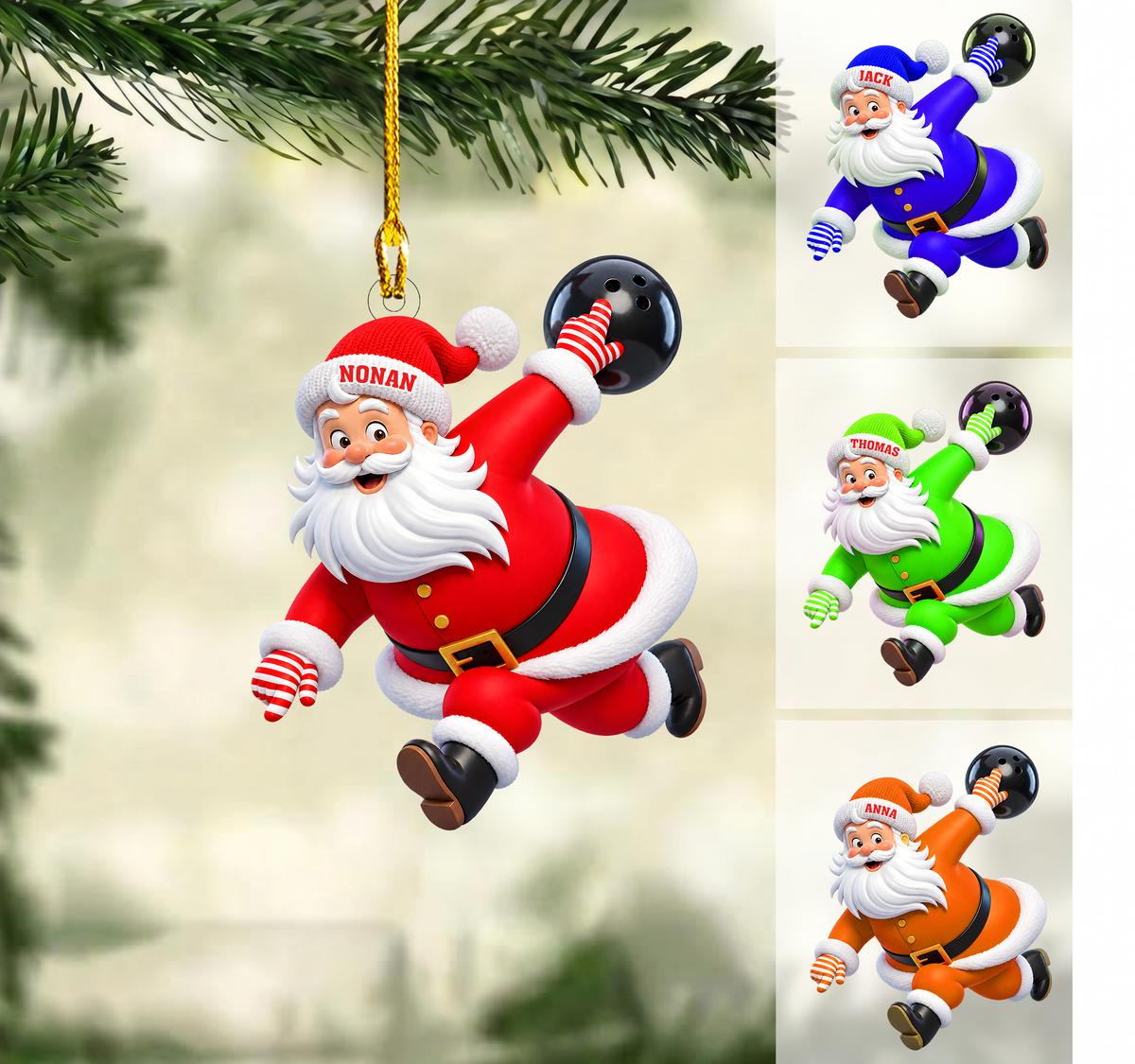 Personalized Bowler Christmas Ornament, Active Santa Claus Throwing Ball, Custom Ornament Christmas Gift, Keychain Bowling, Car Ornament Bowling