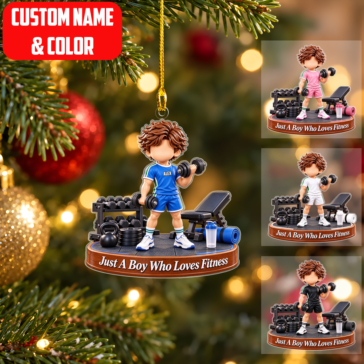 Personalized Fitness Christmas Flat Printed Acrylic Ornament, Just A Boy Who Loves Fitness, Custom Ornament Christmas Gift, Keychain Fitness, Car Ornament Fitness