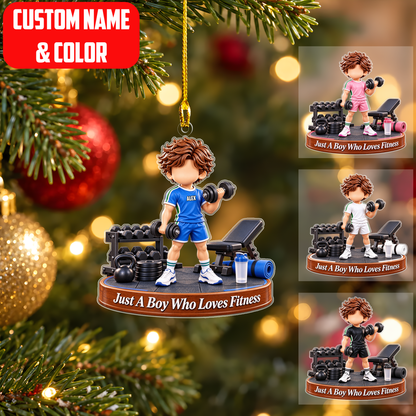 Personalized Fitness Christmas Flat Printed Acrylic Ornament, Just A Boy Who Loves Fitness, Custom Ornament Christmas Gift, Keychain Fitness, Car Ornament Fitness
